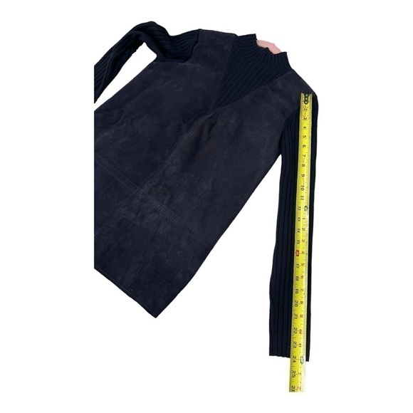 Tory Burch Navy Molly Leather Wool Ribbed Mockneck Sweater Size XS - Picture 8 of 12